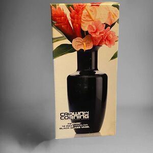 CROWN CORNING GLASS WORKS FIRENZE 12” HANDBLOWN BLACK GLASS VASE Handblown in It